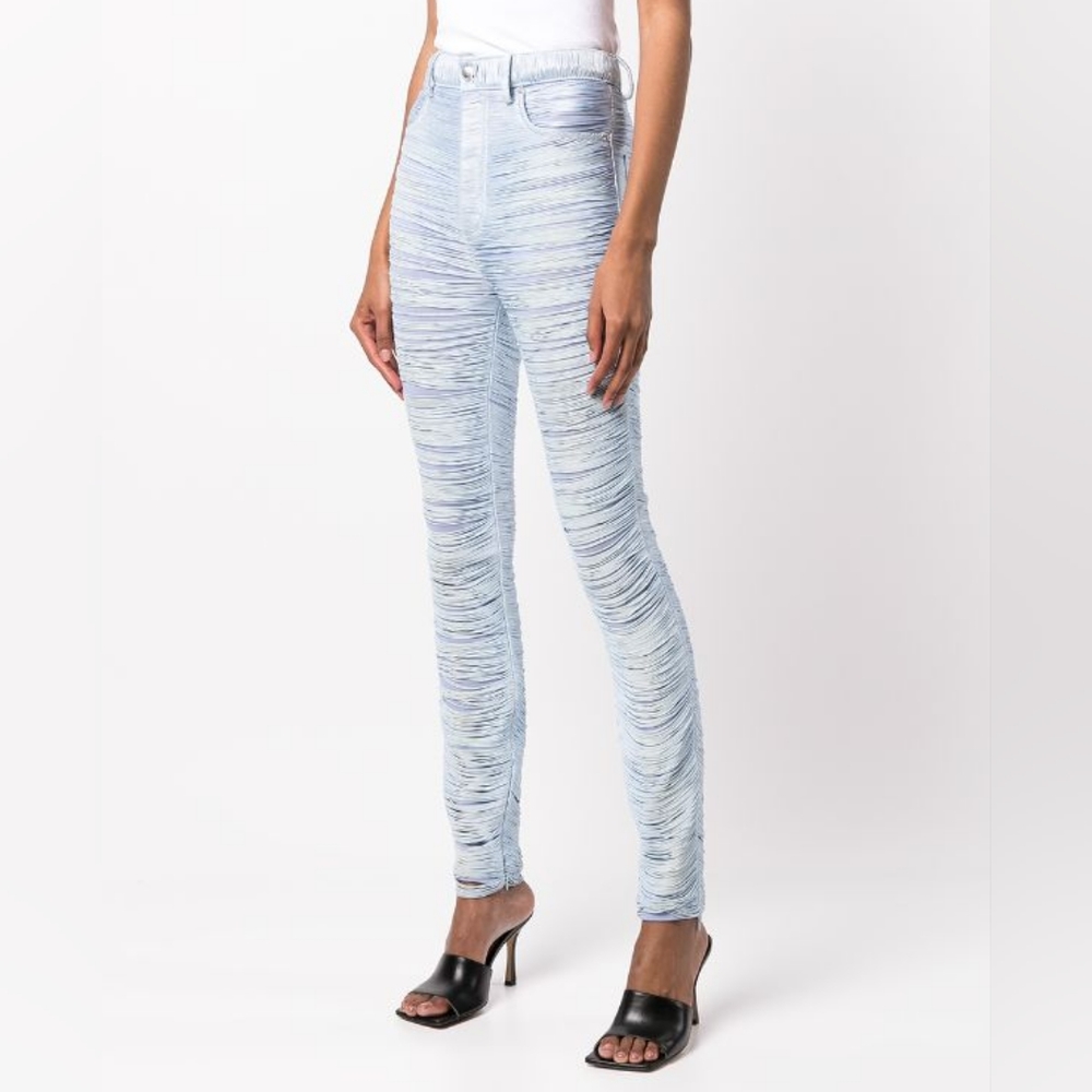 ALEXANDER WANG Fringed Slim Fit Power Mesh Pants Trousers Blue Sz 6 M Org $1,495